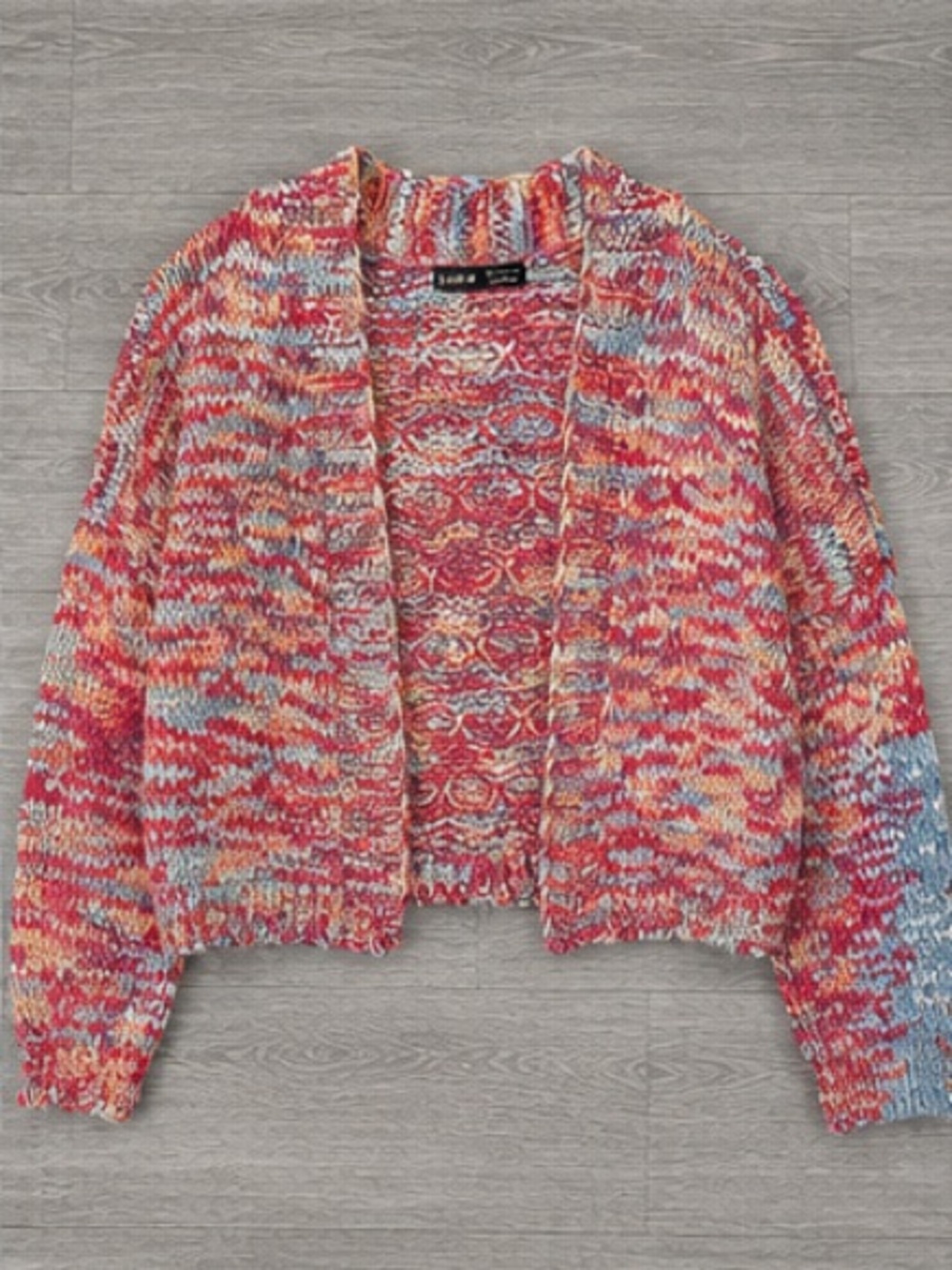 SHEIN Pink Multi-Color Open Front Knit Cardigan